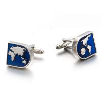 Brass Cufflinks, Flat Round, silver color plated, Hand-Painted Enamel Glaze & for man 