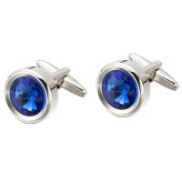 Brass Cufflinks, with Crystal, Flat Round, silver color plated, for man & faceted, 17mm 