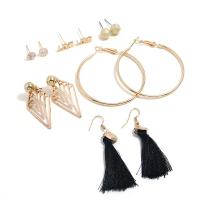 Zinc Alloy Earring Set, with Cotton Thread, gold color plated, 6 pieces & for woman & hollow, 7mm, 12mm, 8mm, 37mm, 50mm, 58mm 