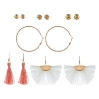 Zinc Alloy Earring Set, with Cotton Thread, gold color plated, 6 pieces & for woman, 8mm, 10mm, 12mm, 49mm, 56mm, 68mm 