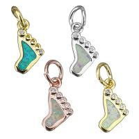 Cubic Zirconia Micro Pave Brass Pendant, with Opal, Footprint, plated, micro pave cubic zirconia Approx 4.5mm 