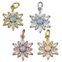 Brass Flower Pendants, with Opal, plated, micro pave cubic zirconia Approx 4mm 