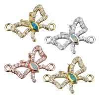 Cubic Zirconia Micro Pave Brass Connector, with Opal, Butterfly, plated, micro pave cubic zirconia & 1/1 loop Approx 1.5mm 