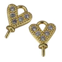 Brass Earring Drop Component, Heart, high quality plated & micro pave cubic zirconia, gold 0.8mm Approx 1.5mm 
