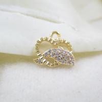 Cubic Zirconia Micro Pave Brass Pendant, with Cubic Zirconia, Heart, gold color plated, micro pave cubic zirconia, 10*9mm 