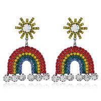 Zinc Alloy Rhinestone Drop Earring, Rainbow, plated, for woman & with rhinestone, multi-colored 