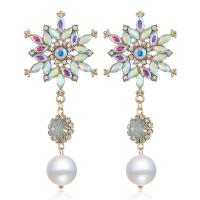 Kunststoff Perle Zink Legierung Ohrring, Zinklegierung, mit Kunststoff Perlen, plattiert, für Frau & mit Strass, weiß, 70x30mm, verkauft von Paar