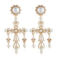 Plastic Pearl Zinc Alloy Earring, with Plastic Pearl, plated, for woman, yellow 