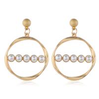 Kunststoff Perle Zink Legierung Ohrring, Zinklegierung, mit Kunststoff Perlen, plattiert, für Frau, goldfarben, 55x40mm, verkauft von Paar