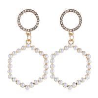 Plastic Pearl Zinc Alloy Earring, with Plastic Pearl, Geometrical Pattern, plated, for woman & with rhinestone, white 