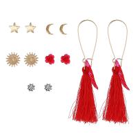 Zinc Alloy Earring Set, with Cotton Thread & Resin, plated, for woman & with rhinestone, mixed colors 