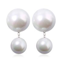 Boucle d'oreille en alliage de zinc en plastique perle, avec perle de plastique, Placage, pour femme, blanc Vendu par paire