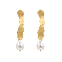 Kunststoff Perle Zink Legierung Ohrring, Zinklegierung, mit Kunststoff Perlen, plattiert, für Frau, goldfarben, 53x10mm, verkauft von Paar