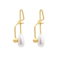 Kunststoff Perle Zink Legierung Ohrring, Zinklegierung, mit Kunststoff Perlen, plattiert, für Frau, goldfarben, 46x12mm, verkauft von Paar