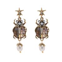 Plastic Pearl Zinc Alloy Earring, with Plastic Pearl, Insect, plated, for woman & with rhinestone, black 