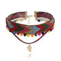 PU Leather Choker Necklace, Leaf, plated, Double Layer & Adjustable & Bohemian style & for woman, multi-colored 