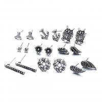 Zinc Alloy Stud Earring Set, silver color plated, vintage & nine pieces & hollow, 5.3mm,10.4mm,15.2mm,11.8mm,7mm,20.6mm,7.6mm 