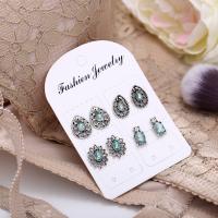 Zinc Alloy Stud Earring Set, with Crystal, plated, 4 pieces & Bohemian style & for woman & hollow, silver color, 6mm,10mm,11mm 