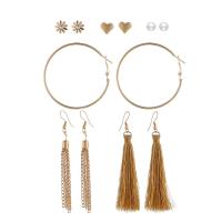 Zinc Alloy Stud Earring Set, with Cotton Thread, plated, 7 pieces & for woman 
