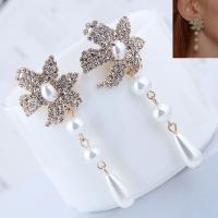 Plastic Pearl Zinc Alloy Earring, with Rhinestone & Plastic Pearl, stainless steel post pin, plated, for woman, 68*27mm 
