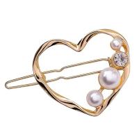 Hair Clip, Zinc Alloy, with Plastic Pearl, gold color plated & for woman & with rhinestone, nickel, lead & cadmium free 