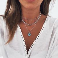цинковый сплав Ожерелье, с Синтетическая бирюза, плакирован серебром, три слоя & Женский, 10mm, длина:Приблизительно 18.1 дюймовый, продается Strand