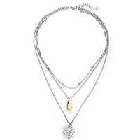 Zinc Alloy Necklace, with Shell, silver color plated, three layers & twist oval chain & for woman & hollow Approx 21.6 Inch 