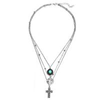 Turquoise Zinc Alloy Necklace, with Synthetic Turquoise, plated, three layers & twist oval chain & for woman, silver color Approx 19.6 Inch 