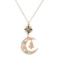 Resin Zinc Alloy Necklace, with Resin Pearl & Cats Eye & Rhinestone & enamel, with 3.5 extender chain, gold color plated, twist oval chain & for woman Approx 34.6 Inch 