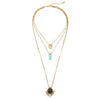 Turquoise Zinc Alloy Necklace, with Synthetic Turquoise, with 2.7 extender chain, gold color plated, three layers & wave chain & for woman, 38mm Approx 27.5 Inch 