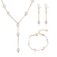 Fashion Zinc Alloy Jewelry Sets, bracelet & earring & necklace, with Resin Pearl, plated, for woman Approx 15.9 Inch 