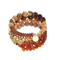 Glass Jewelry Beads Bracelets, Glass Beads, with Glass Beads & Picture Jasper & Wood & Copper Coated Plastic, gold color plated, for woman 
