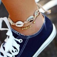 Zinc Alloy Anklet, with Cotton Cord & Shell, gold color plated, 2 pieces & Adjustable & for woman 