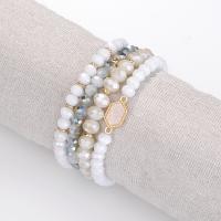 Lampwork Bracelets, with Ice Quartz Agate & Crystal, gold color plated, 4 pieces & elastic & for woman 