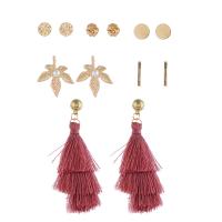 Zinc Alloy Earring Set, with Cotton Thread, gold color plated, 6 pieces & for woman, 10mm, 12mm, 32mm, 20mm, 85mm 