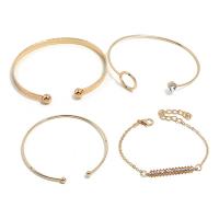 Zinc Alloy Bracelet Set, cuff bangle & bracelet, with 1.96lnch extender chain, gold color plated, 4 pieces & oval chain & for woman & with rhinestone & hollow, 6mm, 3mm,37mm, Inner Approx 60mm Approx 7.5 Inch 