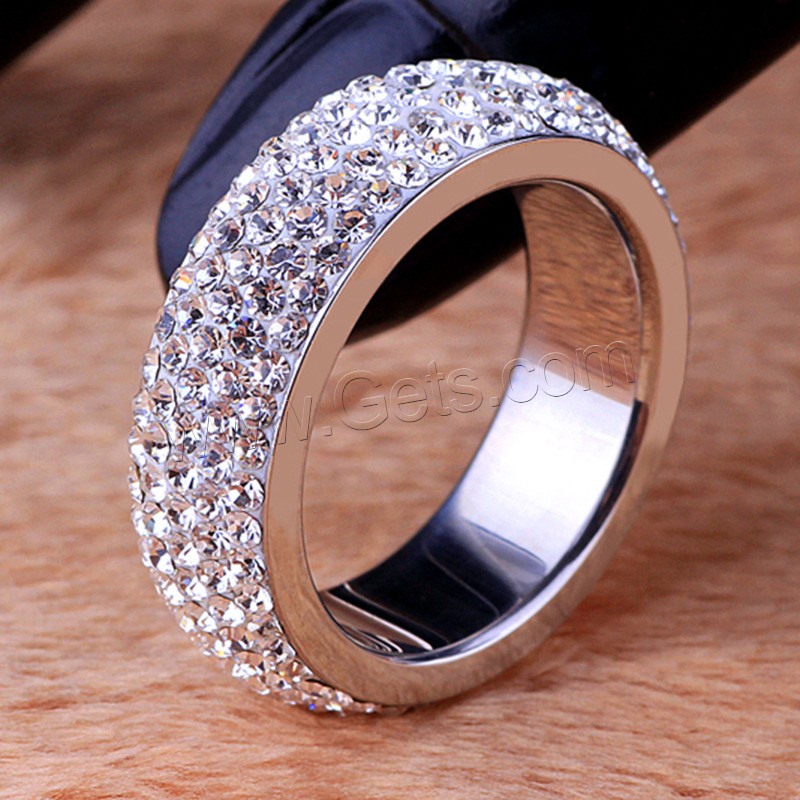 Titanium Steel Finger Ring, Donut, different size for choice & for woman & with rhinestone, original color, 6mm, US Ring Size:6-9, Sold By PC
