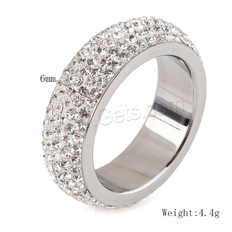 Титан Сталь палец кольцо, титан, Кольцевая форма, разный размер для выбора & Женский & со стразами, оригинальный цвет, 6mm, размер:6-9, продается PC
