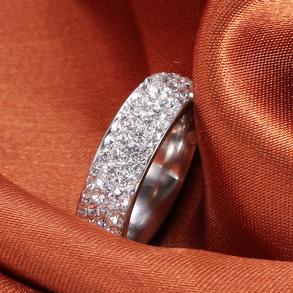 Anillo de dedo de acero Titanium de, Partículas de acero, Donut, diverso tamaño para la opción & para mujer & con diamantes de imitación, color original, 6mm, tamaño:6-9, Vendido por UD