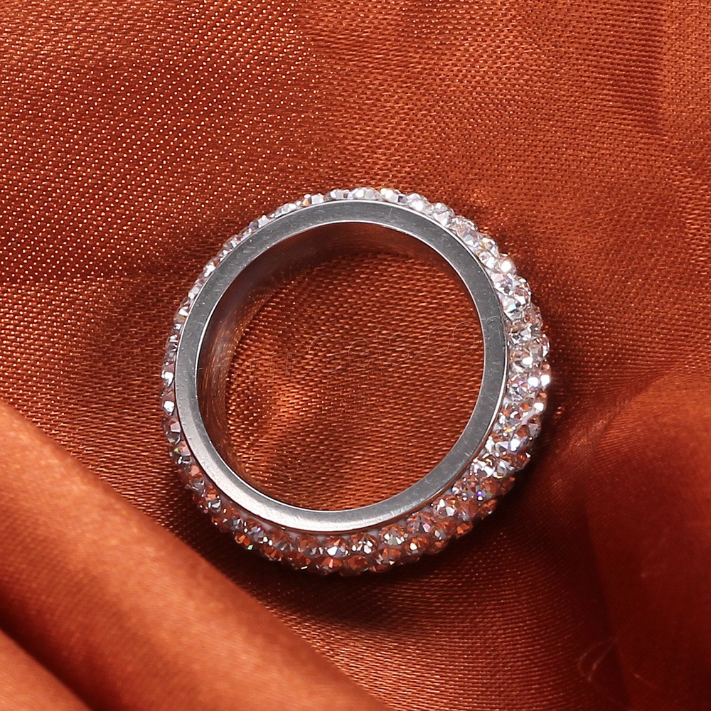 Anillo de dedo de acero Titanium de, Partículas de acero, Donut, diverso tamaño para la opción & para mujer & con diamantes de imitación, color original, 6mm, tamaño:6-9, Vendido por UD