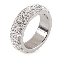 Titanium Steel Finger Ring, Donut & for woman & with rhinestone, original color, 6mm, US Ring 