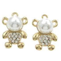 Zinc Alloy Rhinestone Pendants, with ABS Plastic Pearl, Bear, gold color plated, with rhinestone Approx 2mm 
