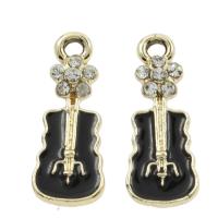 Musical Instrument Shaped Zinc Alloy Pendants, Guitar, gold color plated, enamel & with rhinestone, black Approx 3mm 