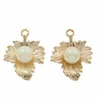Zinc Alloy Leaf Pendants, with ABS Plastic Pearl, gold color plated Approx 2mm 