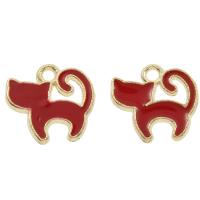 Zinc Alloy Animal Pendants, Cat, gold color plated, enamel, red Approx 2mm 