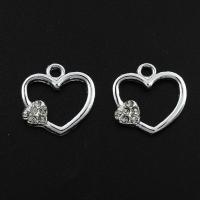 Zinc Alloy Heart Pendants, platinum color plated, with rhinestone Approx 3mm 