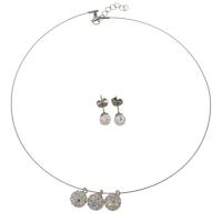 Rhinestone stainless steel Jewelry Set, Stud Earring & necklace, with Rhinestone Clay Pave, with 1inch extender chain, for woman, original color 0.5mm,6mm Approx 15 Inch 