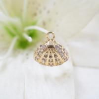 Cubic Zirconia Micro Pave Brass Pendant, Shell, gold color plated, micro pave cubic zirconia, 11*11mm 