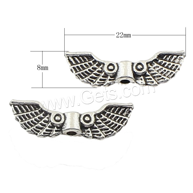 Alliage de zinc Ange Perles Wing, forme d'aile, Placage, plus de couleurs à choisir, 22x8x4mm, 250PC/sac, Vendu par sac