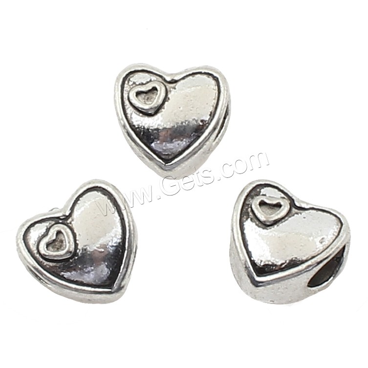 Zinklegierung Herz Perlen, plattiert, keine, 11x11x8mm, ca. 166PCs/Tasche, verkauft von Tasche